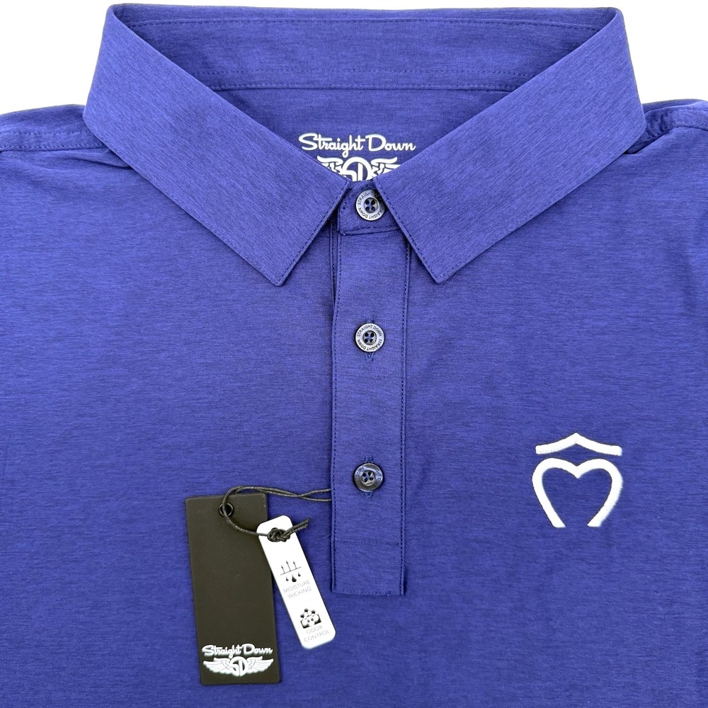 Straight Down Polo Men XL Blue Dodge Polo Performance Moisture Wicking Heathered